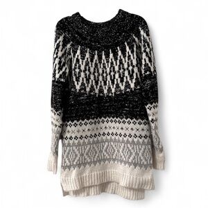 Merona Fair Isle Nordic Tunic Sweater Black White XS